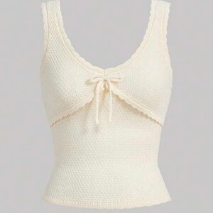 Casual Knitted Top With Bowknot Decorative Bow & Crochet Lace Trim